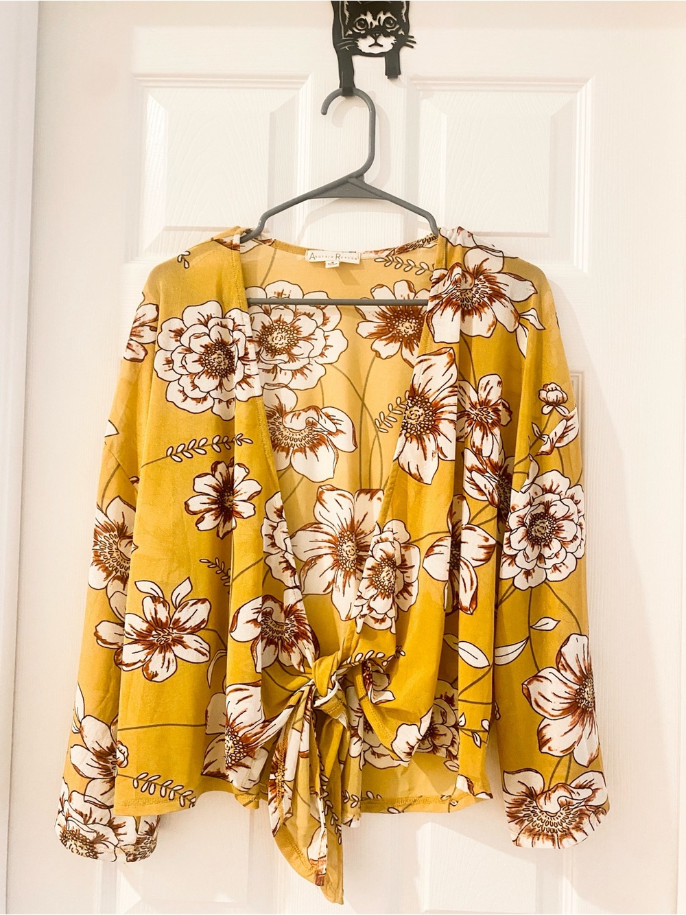 Another Reason Womens Floral Sheer Mesh Kimono Sleeve Tie Waist Top Summer Vacay
